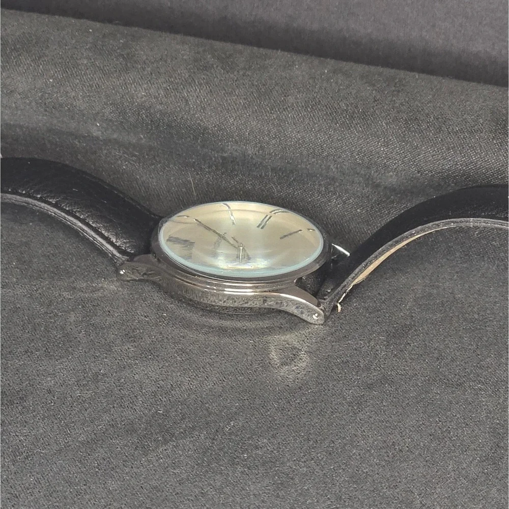 Kim Rogers Watch Women OS Black Silver Analog‎ Leather Strap Minimalist